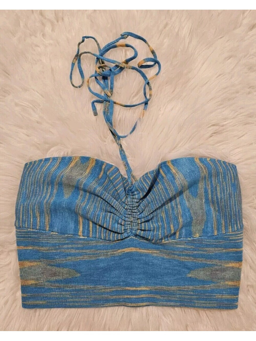 Cotton Candy LA Small Blue Yellow Crop Halter Top